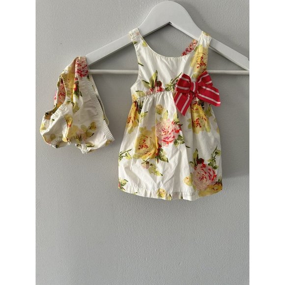 Juicy Couture Baby Girls Floral Spring / Summer Dress Yellow Pink Bow 3-6 Months - Picture 2 of 4